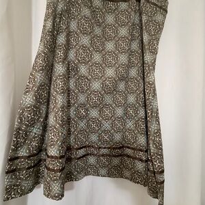 Linden Taupe and Light Blue Printed A-Line Skirt